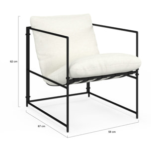 Fauteuil Penelope en tissu blanc et pieds métal noirs