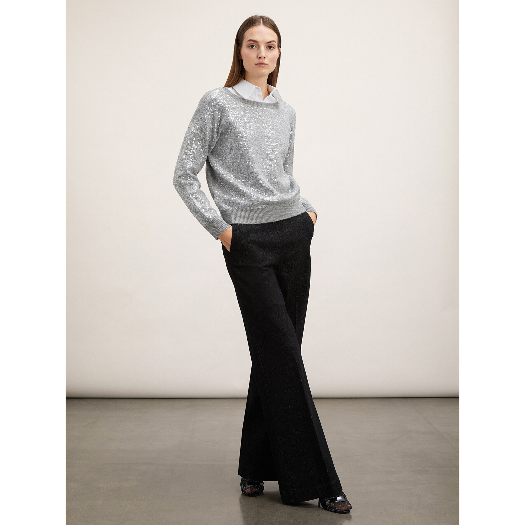 Motivi - Jeans palazzo misto lurex - Nero