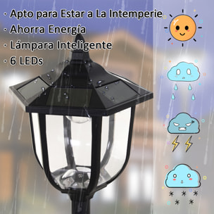Farola Solar con Panel Solar a Cargar Batería Protección al Ambiente 6 LED Perfecto para Noche Encendido Automático Autonomía de 6 Horas Instalar Fácil Negro ÃÂ¤26,5 x 177cm