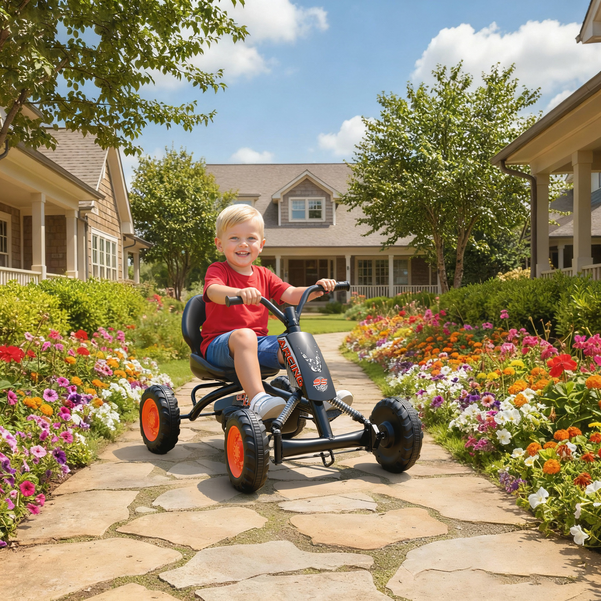 Kart Pedales, Go Kart con Ruedas PP, Marco de Acero, Carga 30 kg, para Niños y Niñas de 2-5 Años, Negro