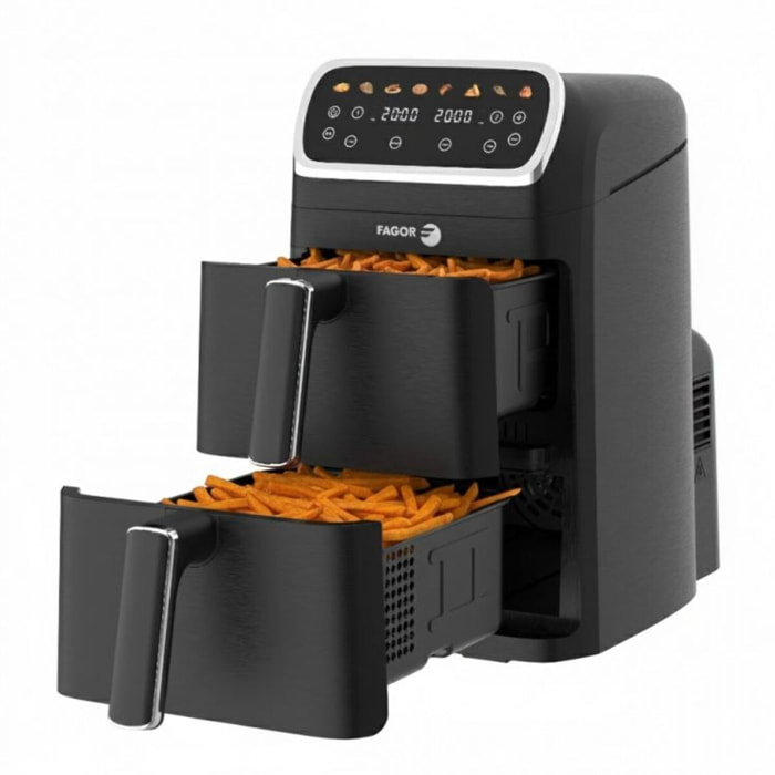 Friteuse à air chaud Air fryer double panier 8L 2600W Noir Fagor FG7503