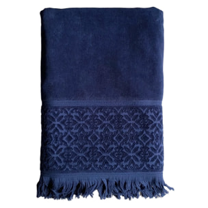 Serviette de bain éponge velours unie Romance Bleu marine 90x170 460g/m²