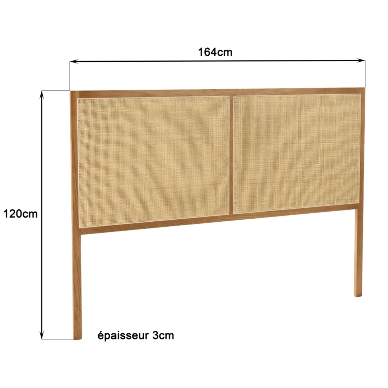 SYA - Tête de lit en rotin naturel et chêne massif pour lits 140/160cm