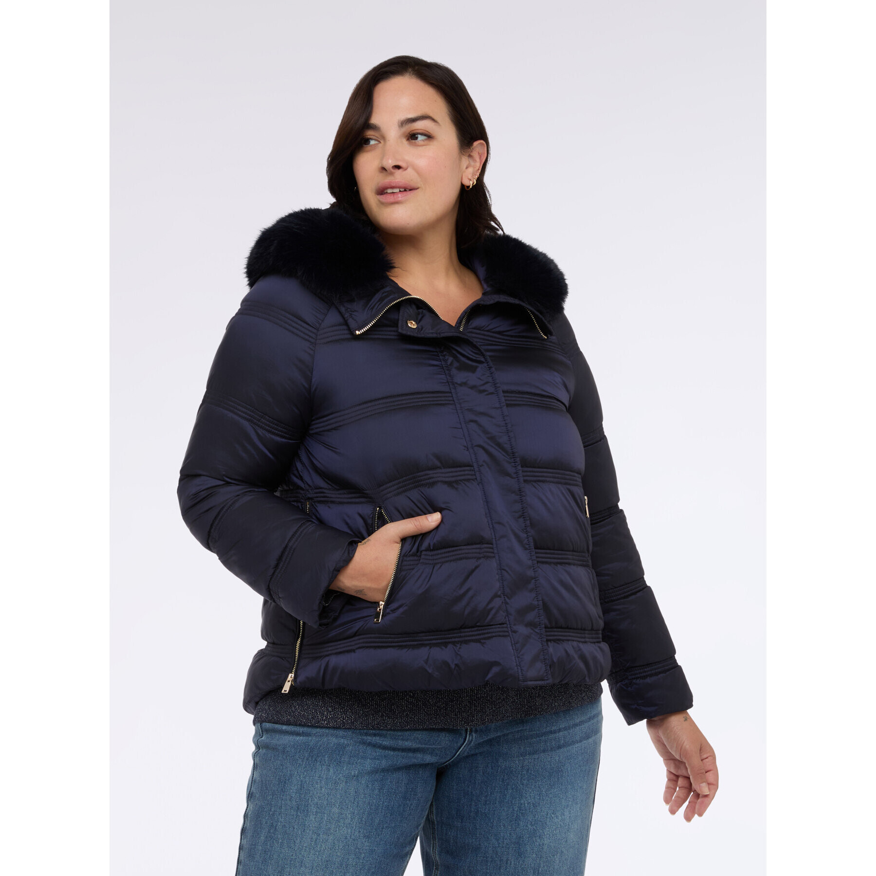 Fiorella Rubino - Plumífero con capucha de peluche - Azul