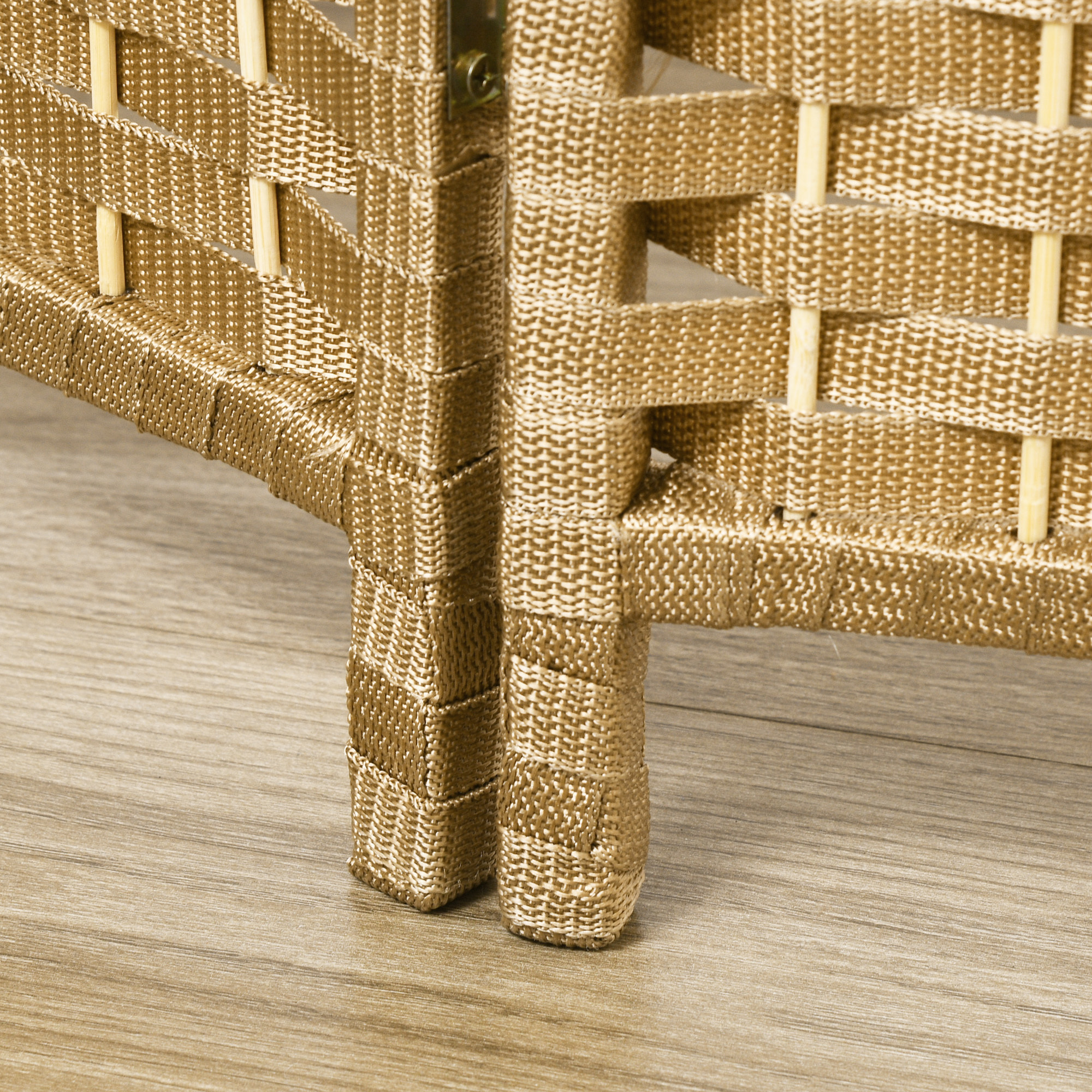 Paravent intérieur pliable 4 panneaux 160 x 170 cm - séparateur de pièce finition tressée - PP  bois pin beige