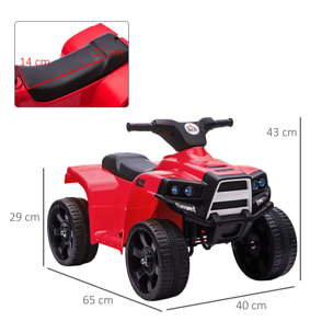 Quad Eléctrico Niños de 18-36 Meses Batería 6V Faros Bocina 65x40x43 cm Rojo