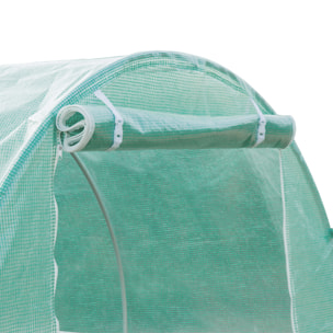 Bâche de rechange serre tunnel 9 m², bâche dim. 3L x 3l x 2H m PE anti-UV imperméable 6 fenêtres + porte enroulable zippée vert