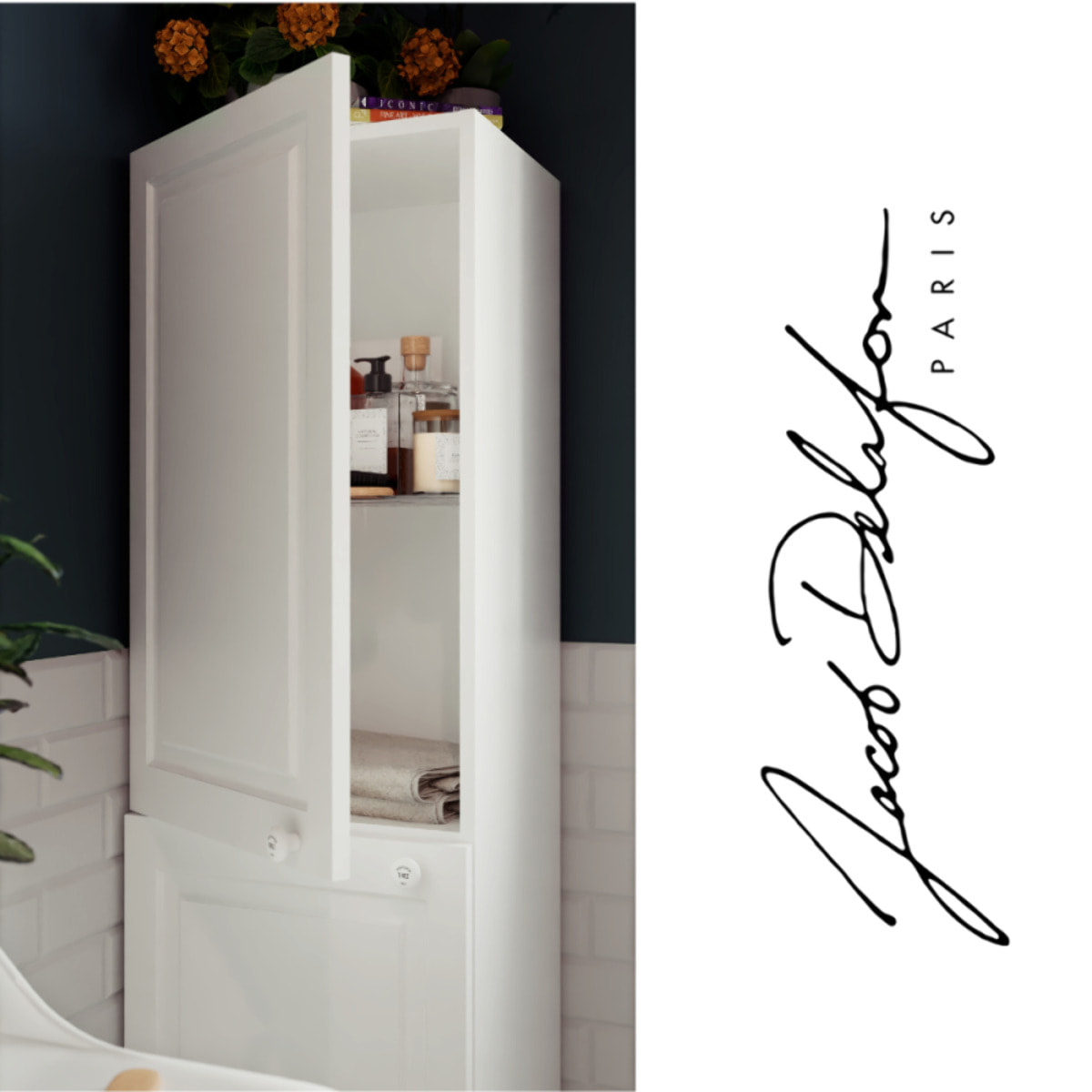 Pack meuble vasque Cléo 1889 blanc velours + colonne gauche + mitigeur or