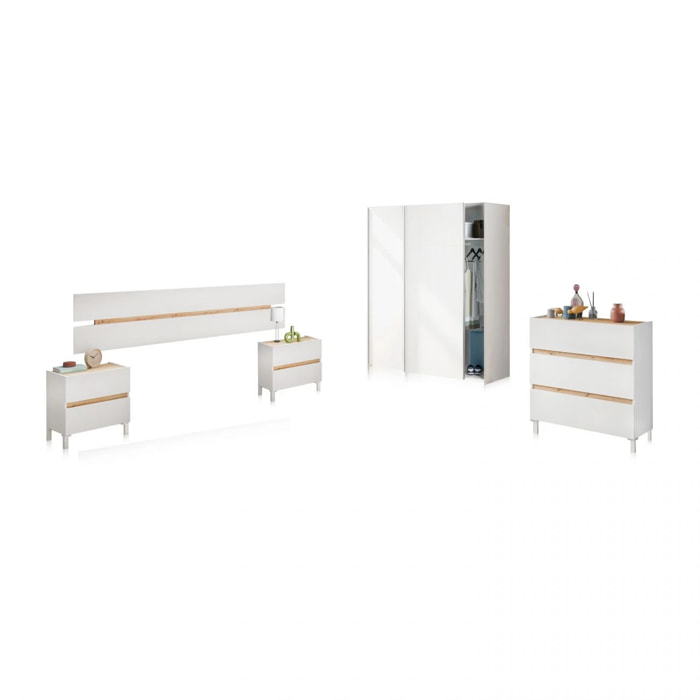 Dormitorio Ezra 3C Plus Blanco Artik (Blanco Mate) - Roble Nodi