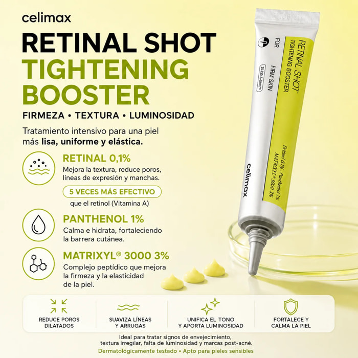 Potenciador Reafirmante, Minimizador De Poros, Arrugas Y Líneas De Expresión The Vita-A Retinal Shot Tightening Booster Celimax 15ml