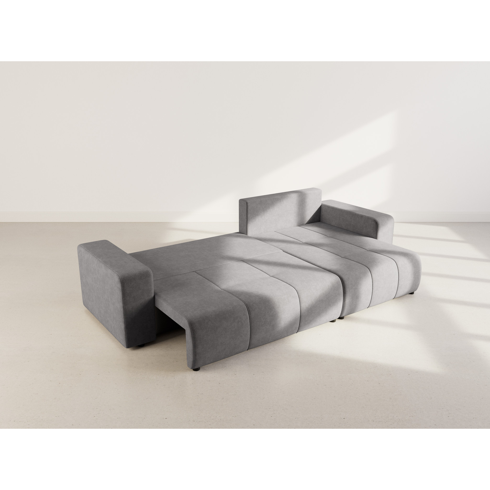 Nicole - Canapé d'angle réversible 5 places convertible avec coffre en tissu - Gris