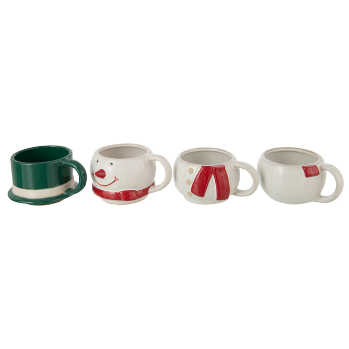 J-Line tasse 4 Parties Bonhomme De Neige - poterie - mix