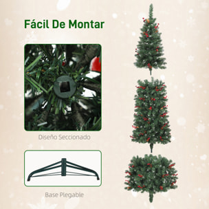 Árbol de Navidad Estrecho 180 cm, Árbol de Navidad Artificial con Luces LED Blanca Cálida, 8 Modos de Iluminación, 461 Ramas con Purpurina Plateada, Piñas, Bayas y Soporte Metálico, Verde