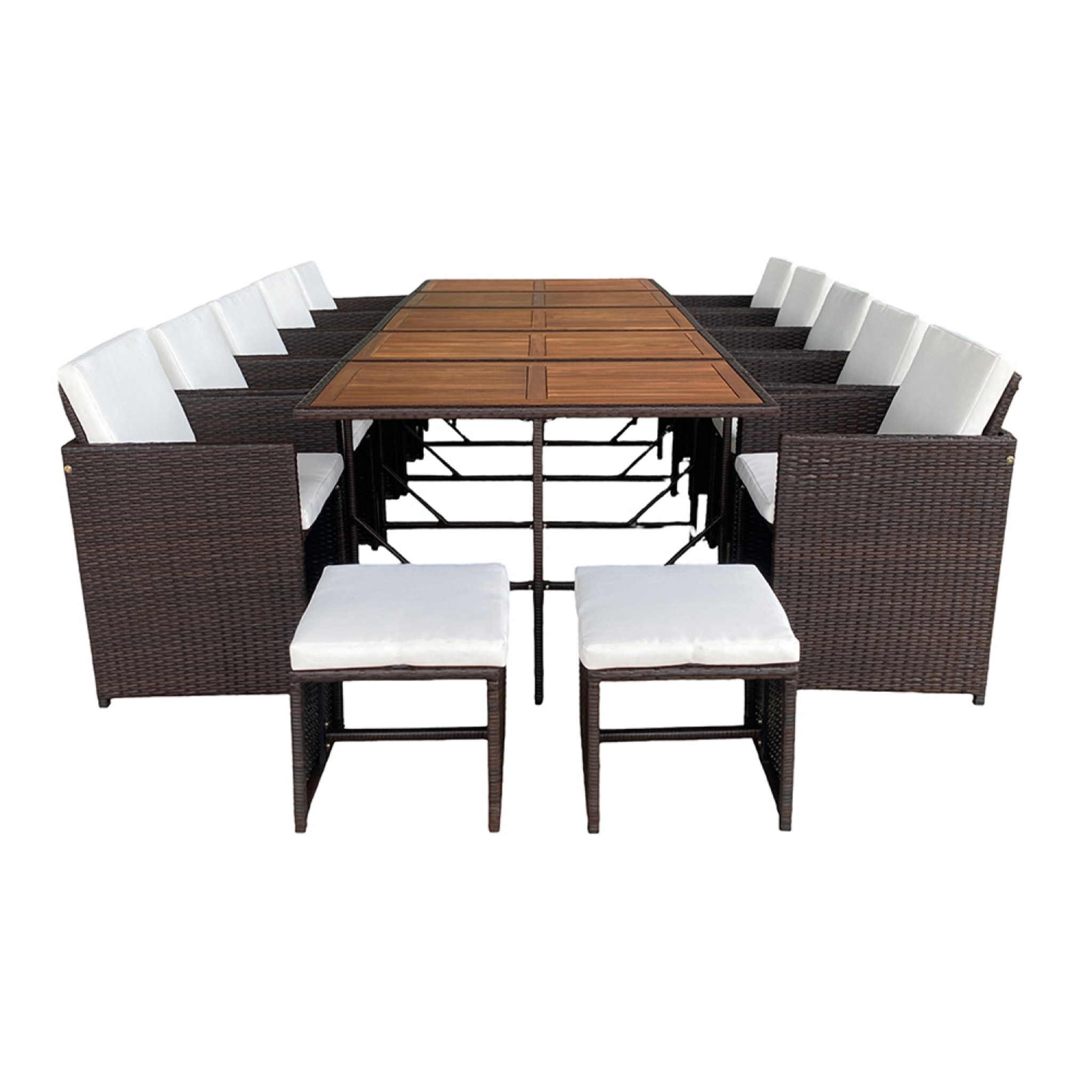 Salon de jardin 14 pl en acacia et résine marron + housse CASCO