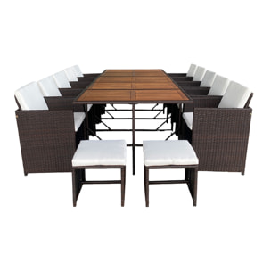 Salon de jardin 14 pl en acacia et résine marron + housse CASCO