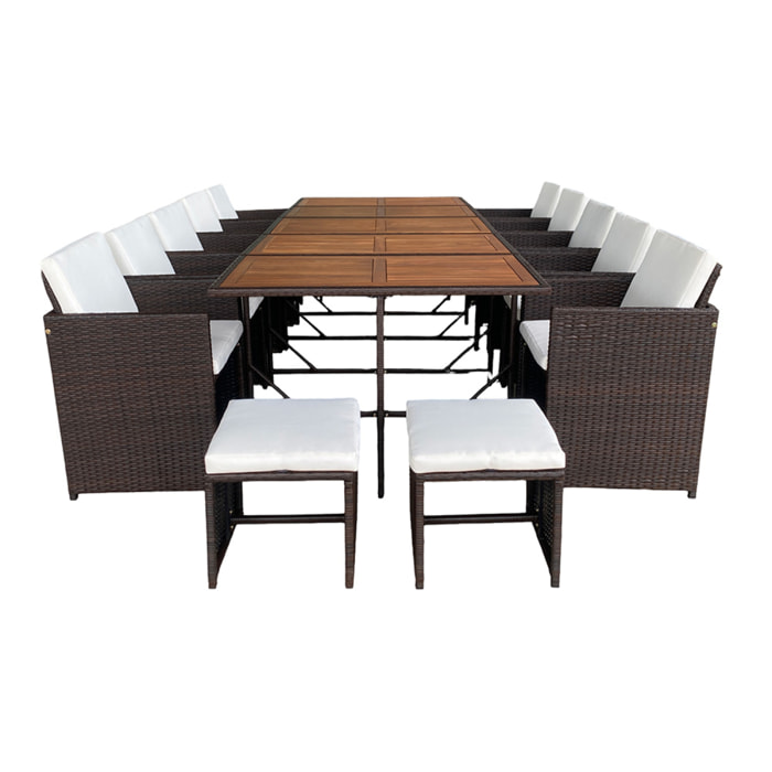 Salon de jardin 14 pl en acacia et résine marron + housse CASCO