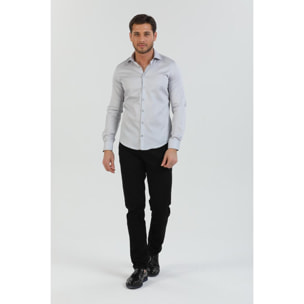 Camicia Uomo 1 Bottone Francese Slim Popeline Stretch Unito Grigio