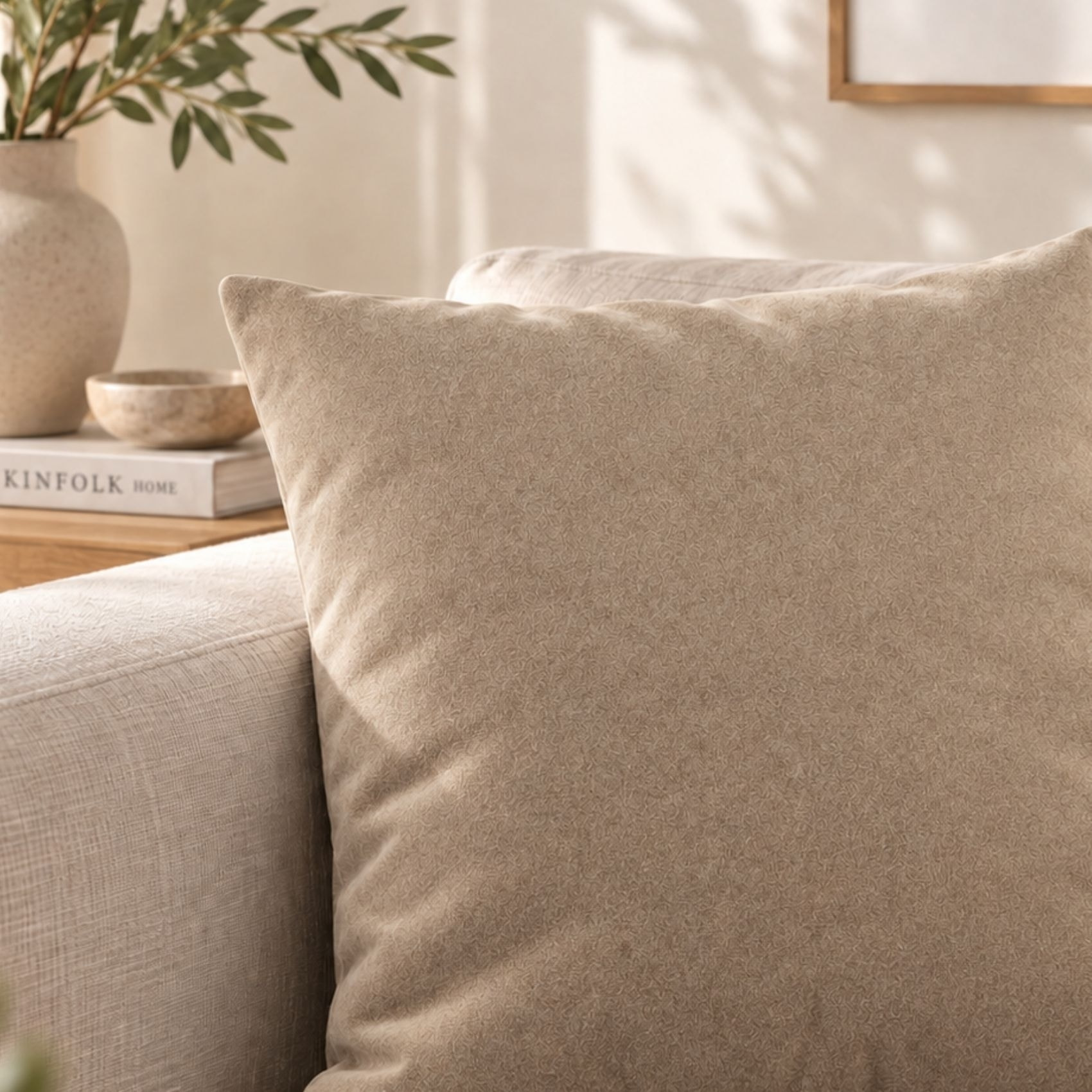 Coussin velours  - Effet peau de pêche - Beige