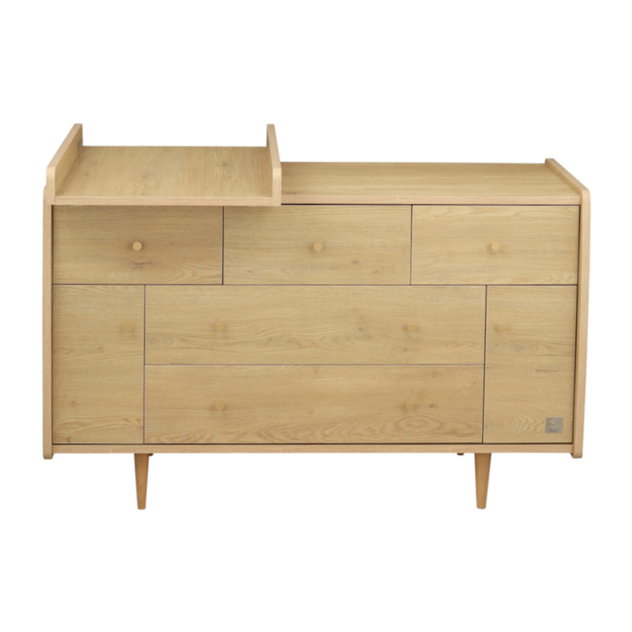 Plan à langer coulissant pour commode XXL 5 tiroirs décor chêne vintage