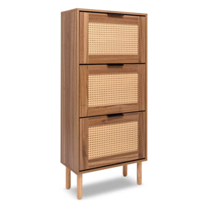 Mariachi - Scarpiera a 3 ripiani in legno con inserti in rattan