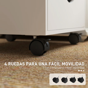 Cajonera Escritorio con Ruedas, Cajonera Oficina con 5 Cajones, Archivador Móvil, para Estudio, Salón, 40x40x67 cm, Blanco