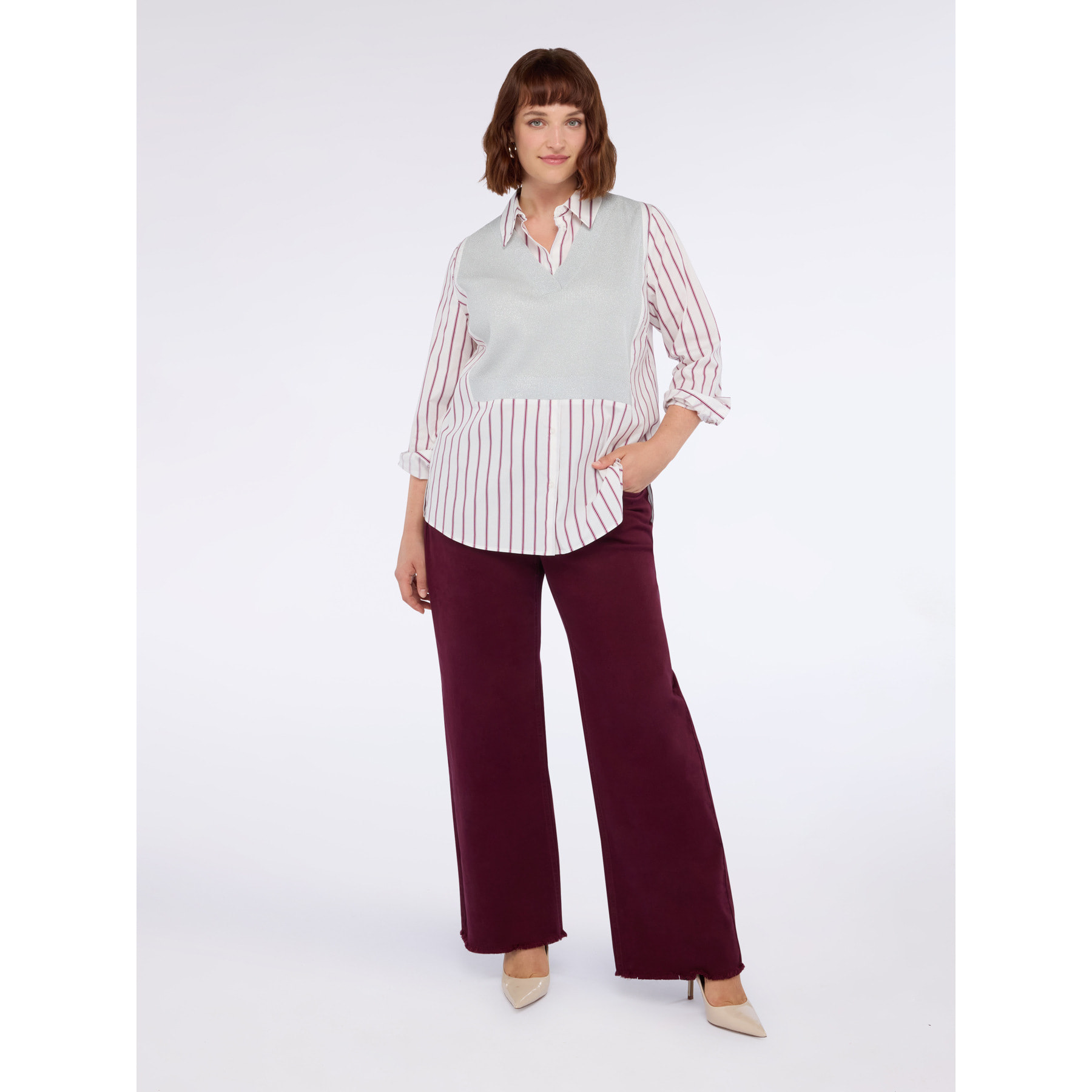 Fiorella Rubino - Camisa bimaterial con chaleco superpuesto - Burgundy