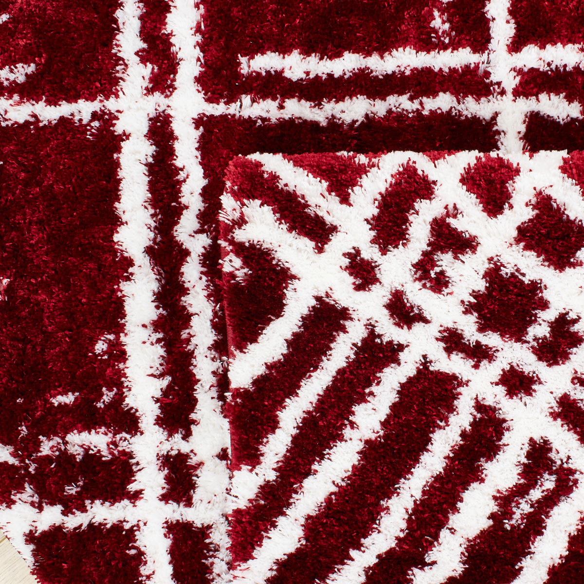 Oslo - tapis de salon à poils longs linéaires rouge