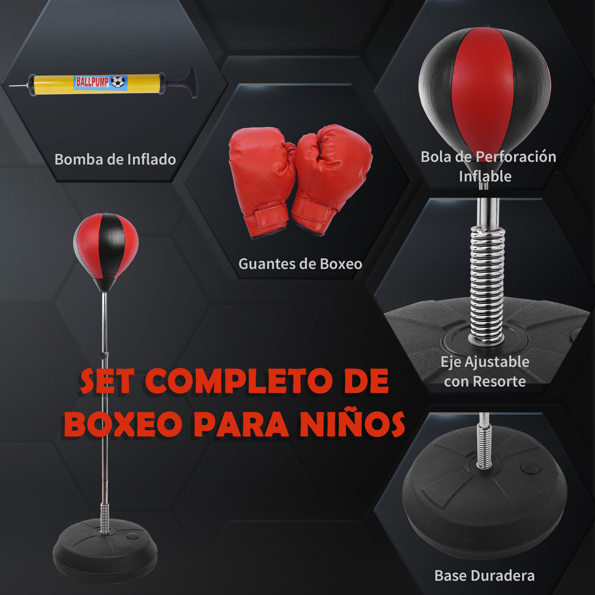 Saco de Boxeo de Pie PU Acero 43cmx125-145cmNegro y Rojo