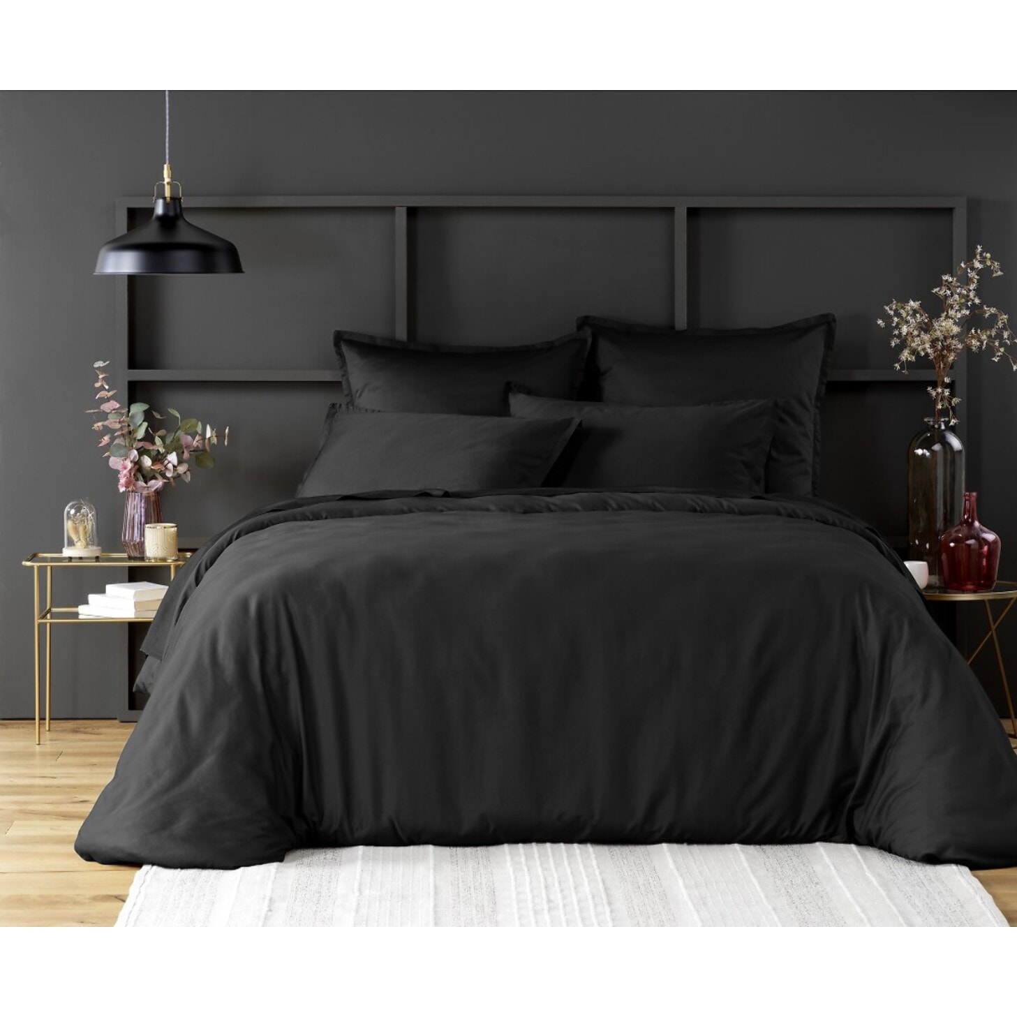 Housse De Couette 1Pcs 100% Satin De Coton 105 Fils Noir