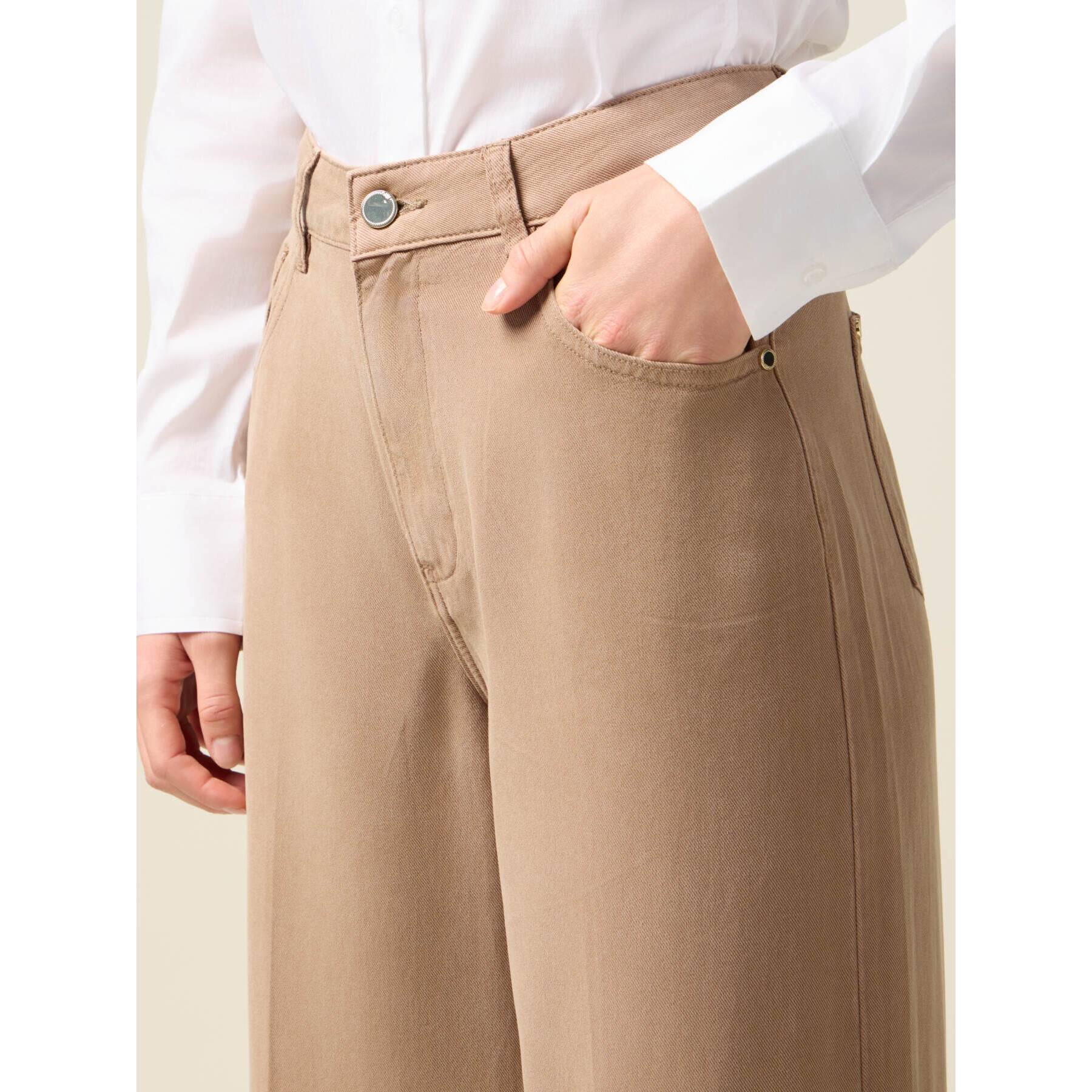 Oltre - Pantalones palazzo de tencel - Beige