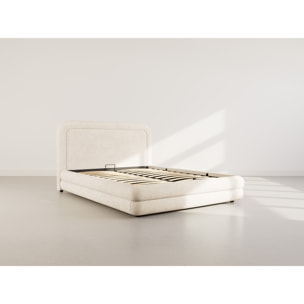 Babel - lit coffre - 160x200 cm - en velours texturé - sommier inclus - Beige