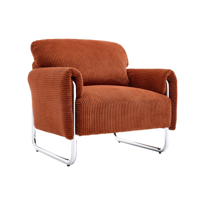 Fauteuil vintage velours côtelé armature chromée VINTAGE