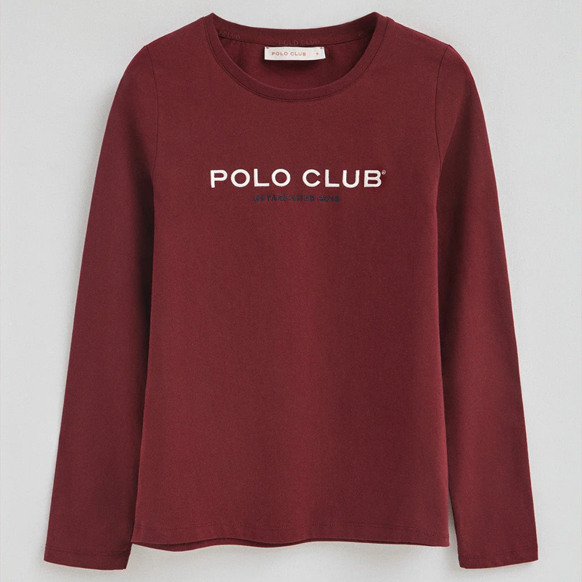 Camiseta granate de manga larga y logo bordado Established 2012 Polo Club