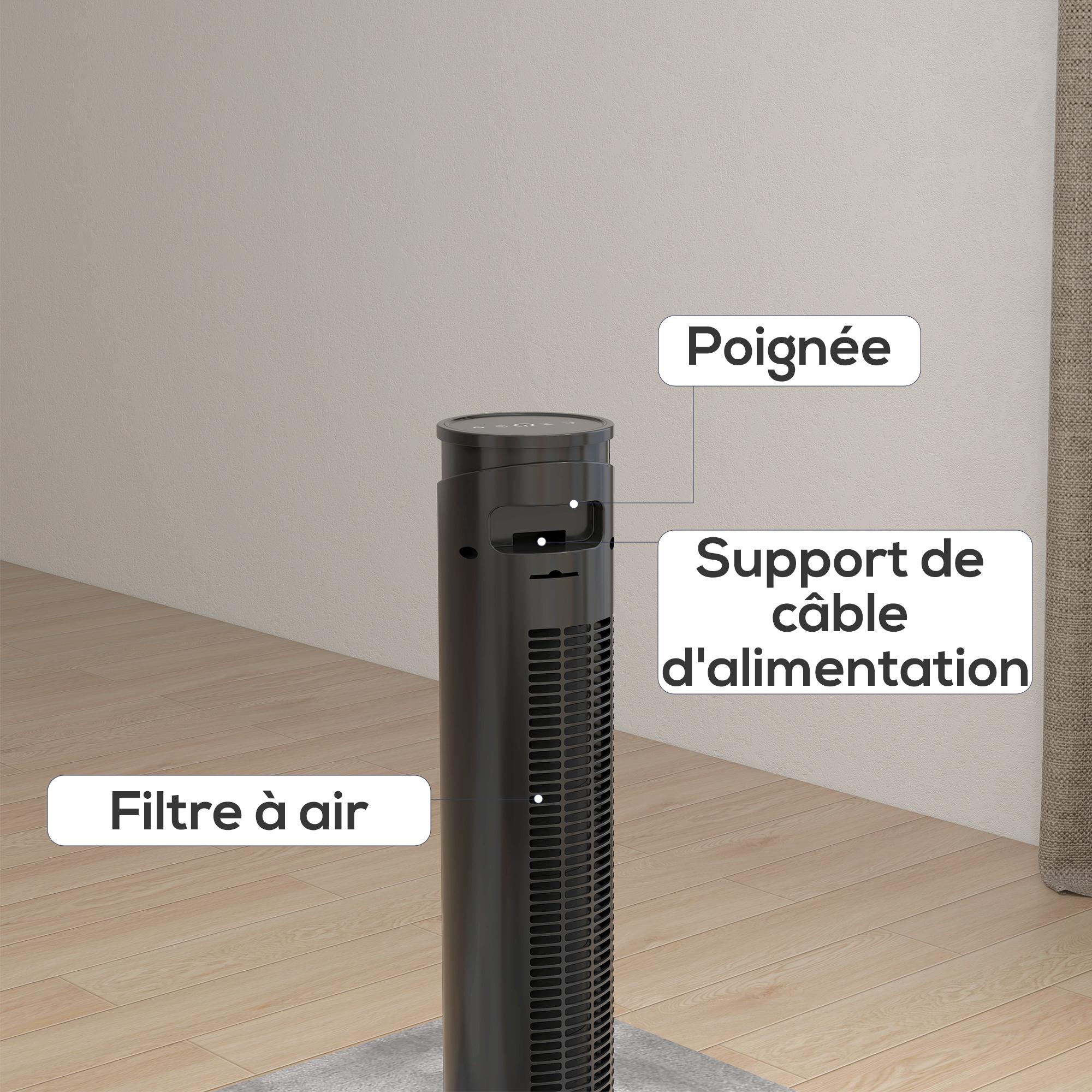 Ventilateur colonne tour oscillant 45 W silencieux télécommande incluse timer 4 modes 3 vitesses filtre noir