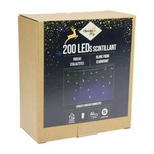 Rideau stalactique 200 LEDs connectable - blanc froid