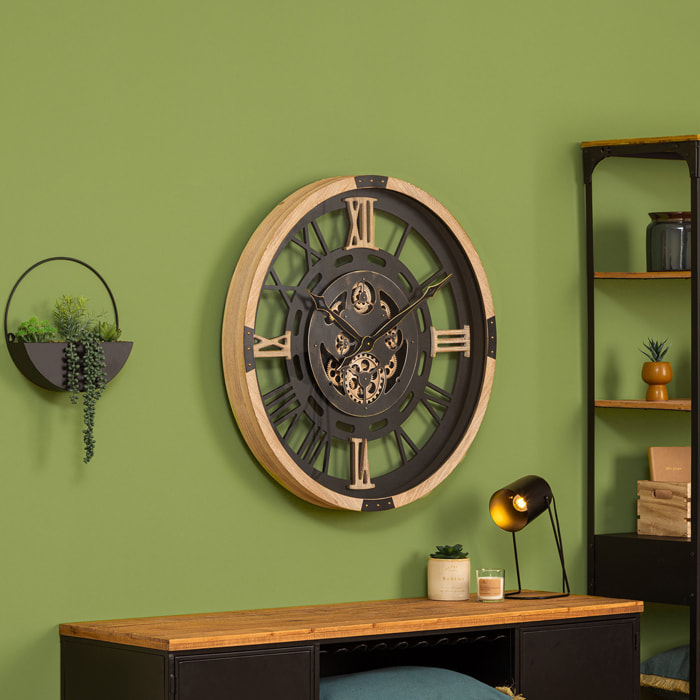 Horloge mécanique bois D80cm