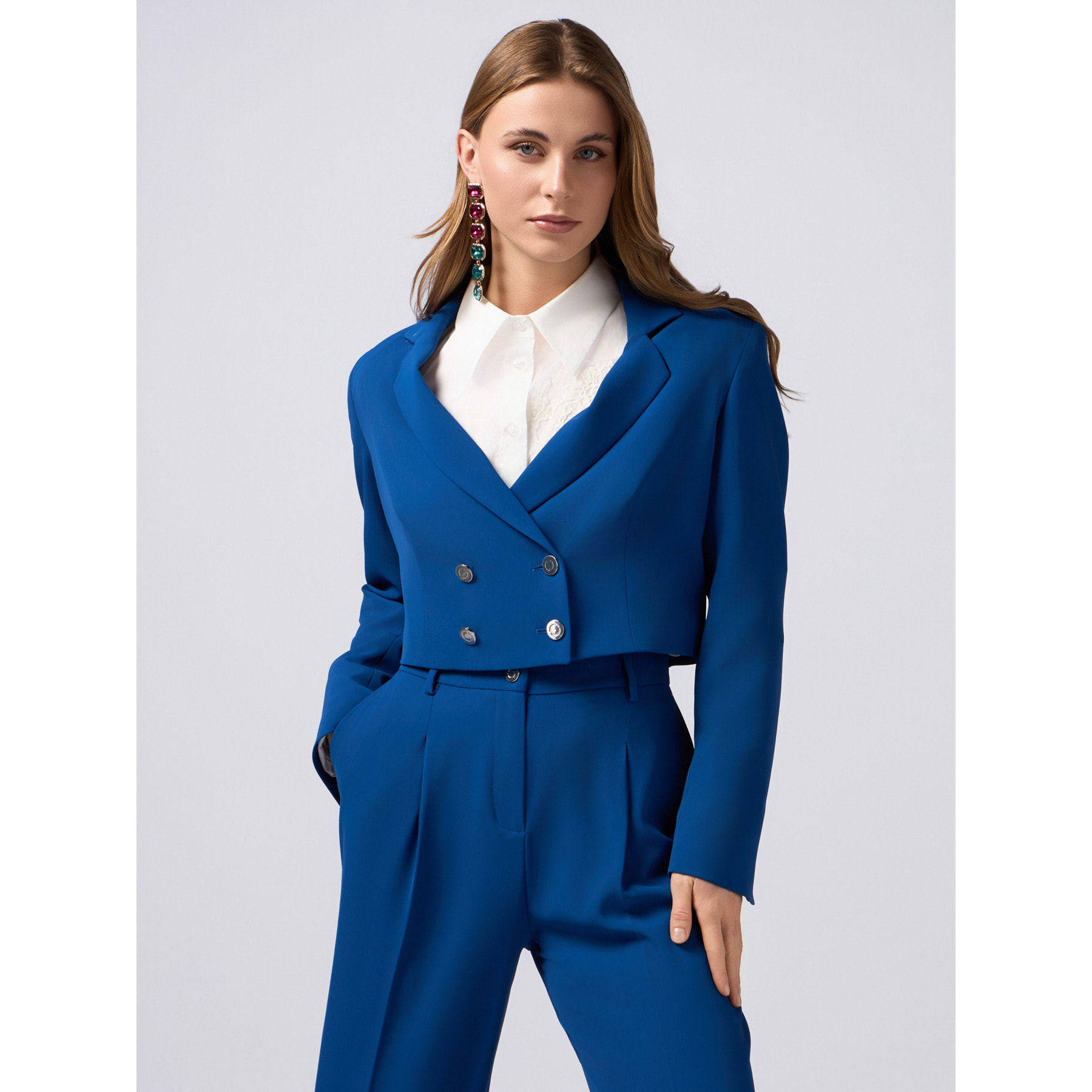 Oltre - Blazer cropped doppiopetto - Bluette