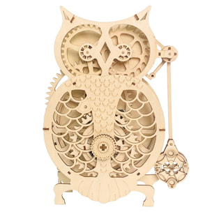 Maqueta de Madera 3D, con movimiento mecánico diseño de Reloj Búho. 106 piezas.