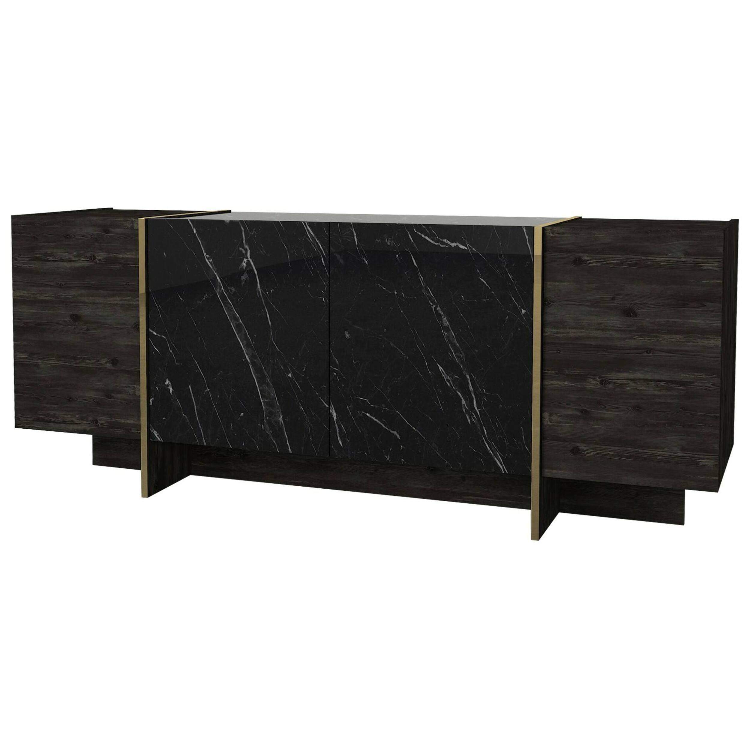 Credenza Dpazzagl, Buffet da soggiorno, Madia da salotto, Dispensa da cucina, 180x47h76 cm, Nero e Oro