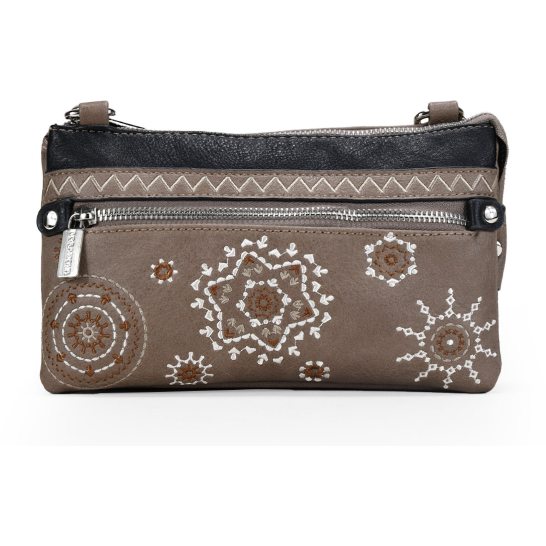 Bolso bandolera taupe con tres compartimentos