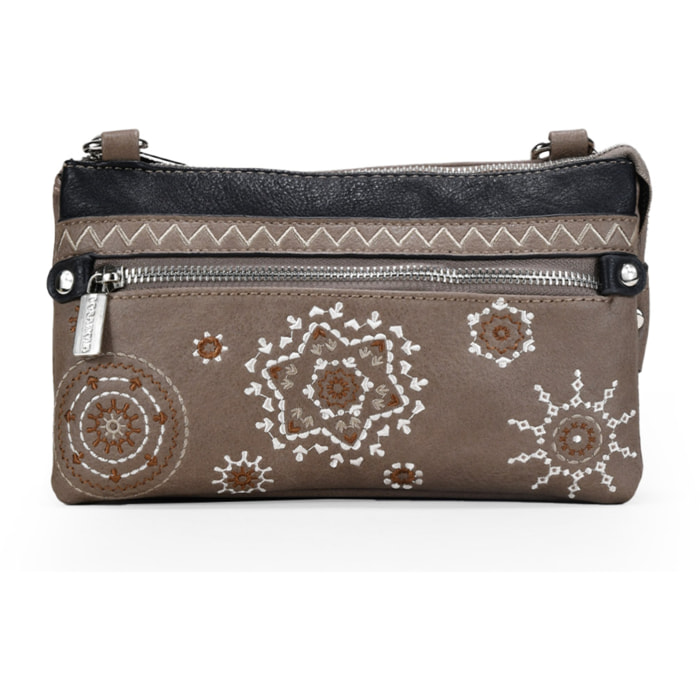 Bolso bandolera taupe con tres compartimentos