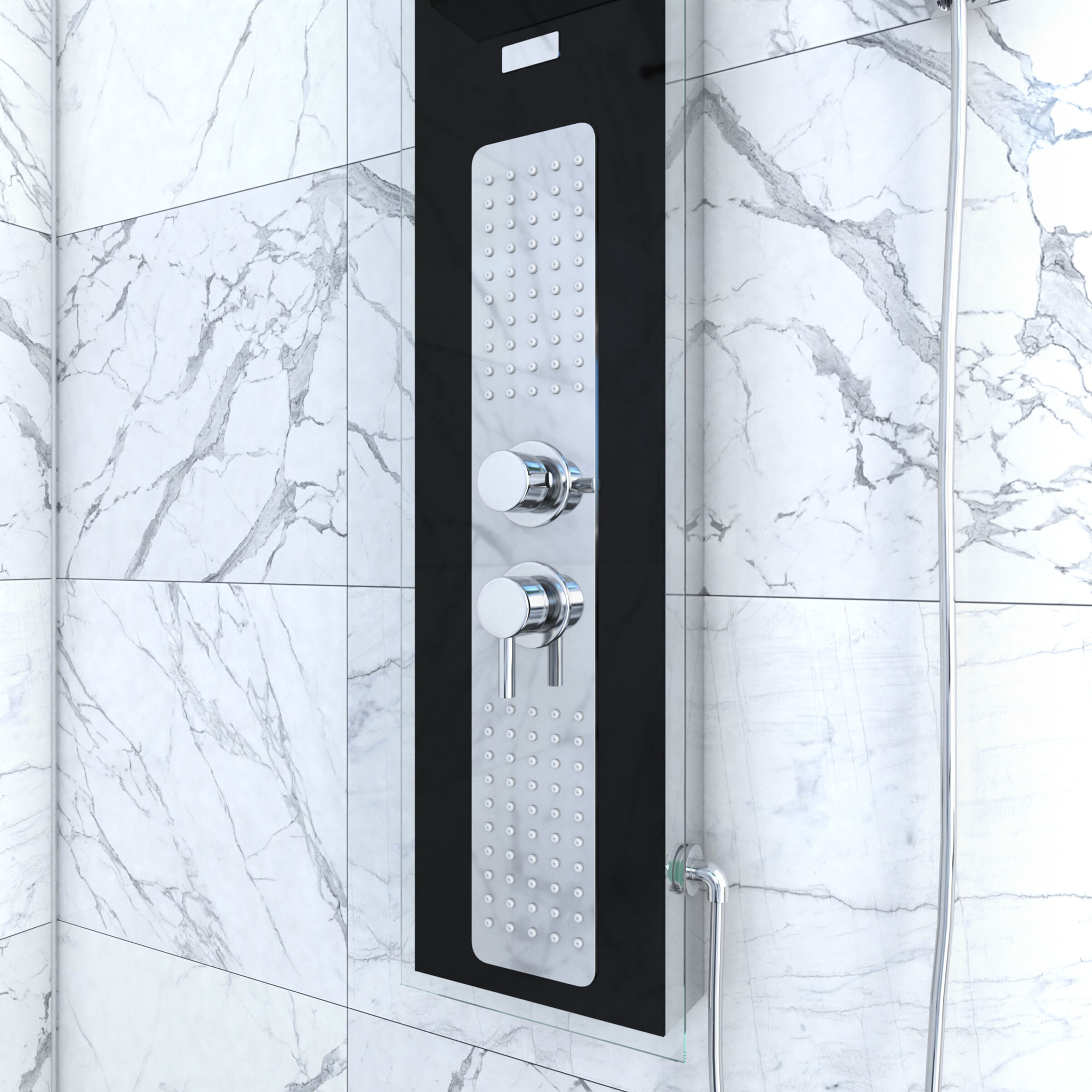 Colonne de Douche à Hydromassage 22x125cm - Verre Trempé avec plaque Inox - ALPHA BLACK