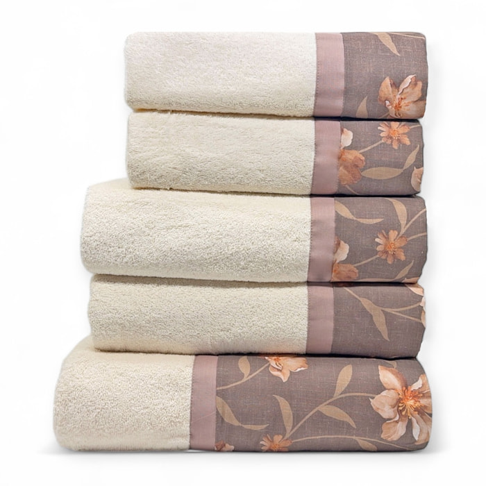 Set Spugna GIGLIOLA 5 Pezzi: 2 Viso+2 Ospite + 1 Telo Bagno