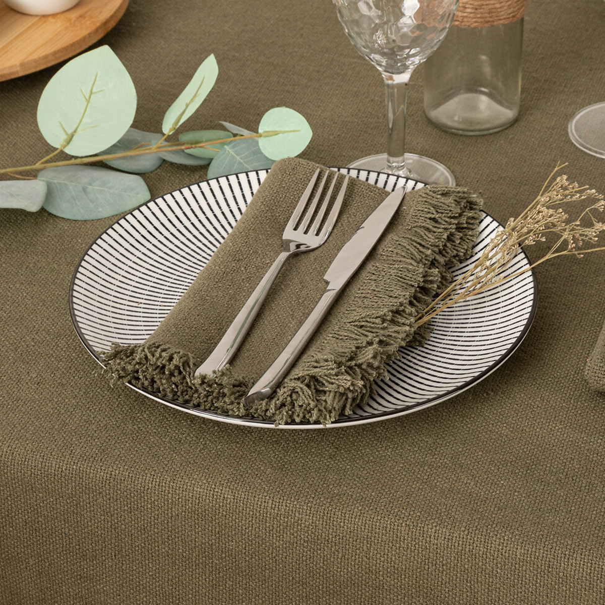 Lot de 2 serviettes de table "Maha" - coton - vert kaki - 40x40 cm