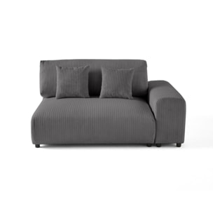 Garance - module d'assise 2 places avec accoudoir droit - en velours côtelé - Gris foncé