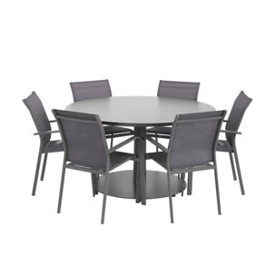 Table de jardin ronde aluminium + 6 assises OREVA + BUFFALO