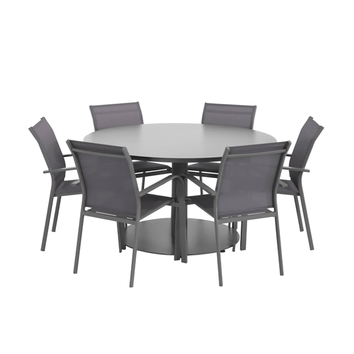 Table de jardin ronde aluminium + 6 assises OREVA + BUFFALO