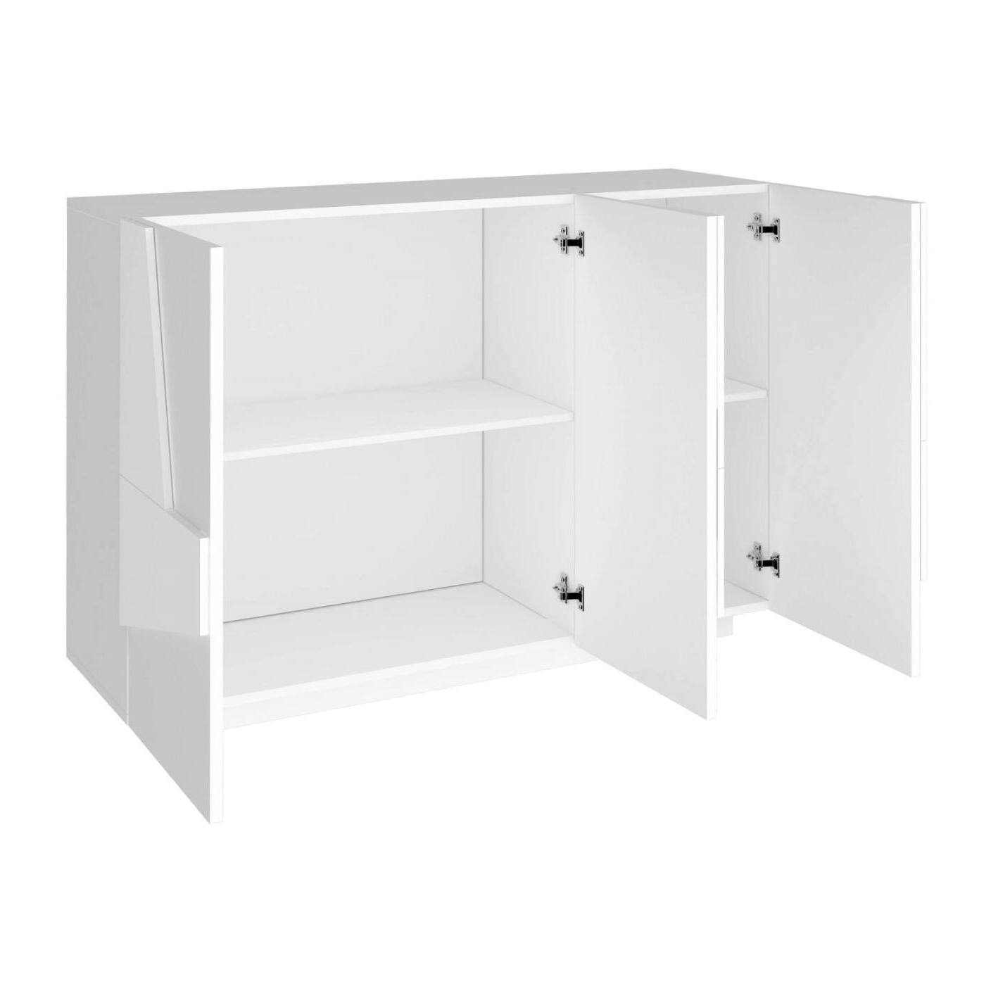 Credenza Axl, Buffet da soggiorno multifunzione, Madia da salotto a 3 ante, 100% Made in Italy, cm 121x38h86, Bianco lucido