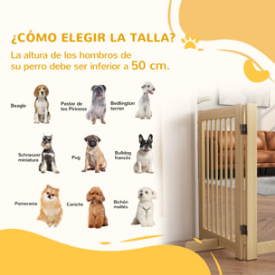 Barrera de Seguridad para Perros de Madera Plegable, para Escaleras y Puertas, Valla para Perros Pequeños y Medianos de 4 Paneles, con Soporte de Pie, para Interiores, 204x36x75 cm, Natural
