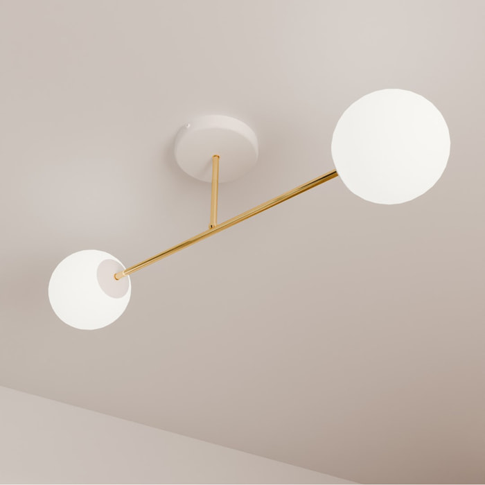 Lampada a sospensione MAGNUM in acciaio oro e vetro opalino
